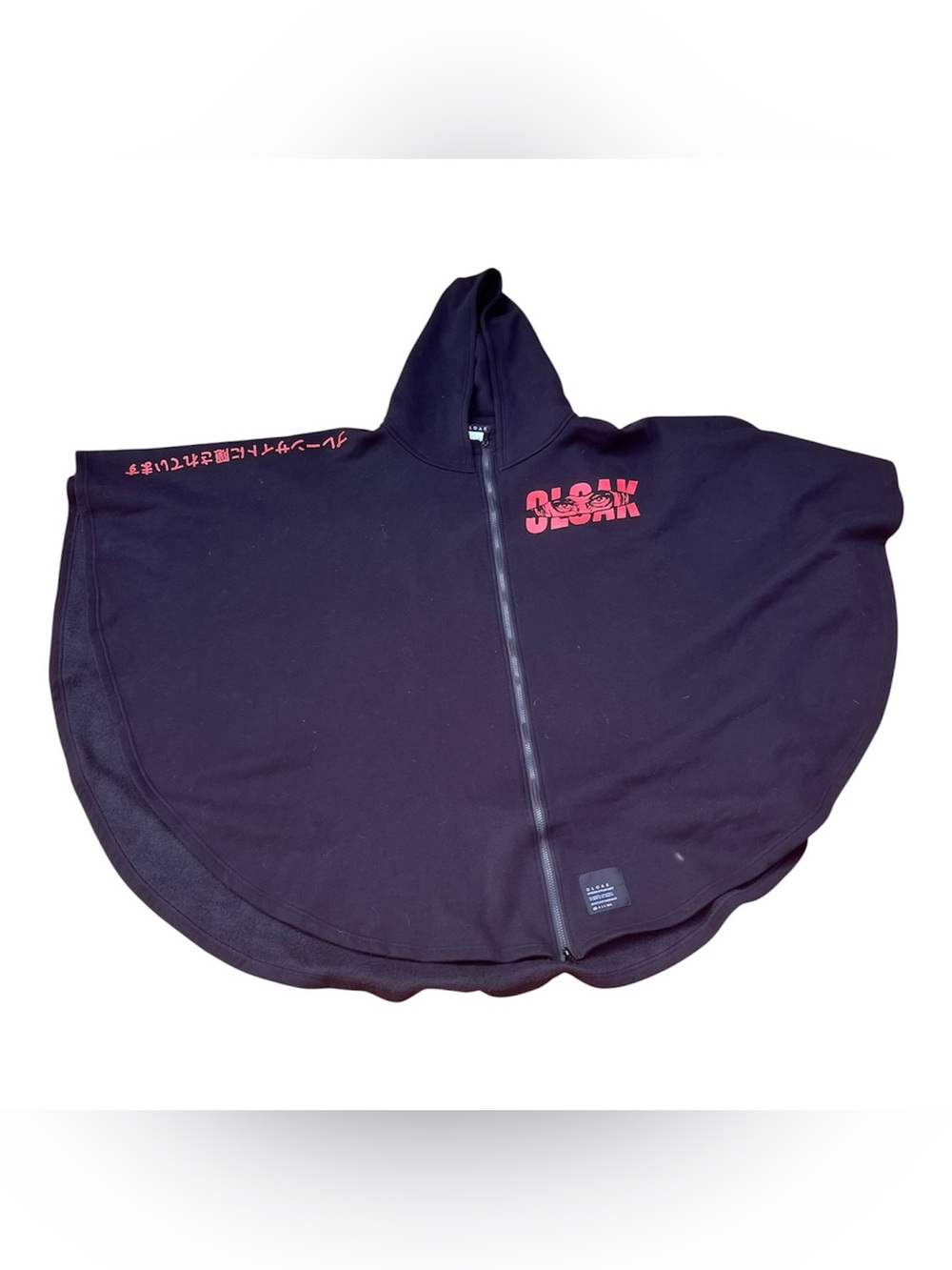 Cloak Brand Hooded Full Zip Poncho Black Red OS Screaming Japanese Script Anime